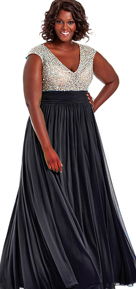 a-line prom dress from sydney's closet with beaded bodice and black skirt