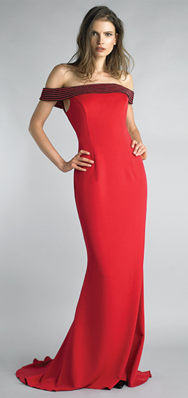 red strapless silhouette prom dress from basix
