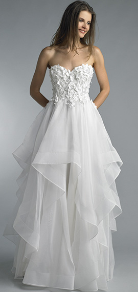 white strapless floral and sheer prom dress from basix