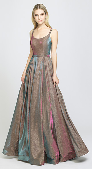 a-line prom dress from madison james with reflective multi-tone fabric