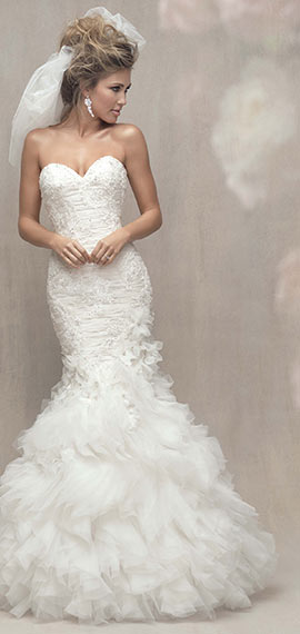 allure ivory wedding dress with multiple textures and dimensional blossoms