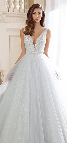 ice sleeveless tulle ball gown from david tutera for mon cheri with beaded shoulder straps and a beaded deep v-neckline